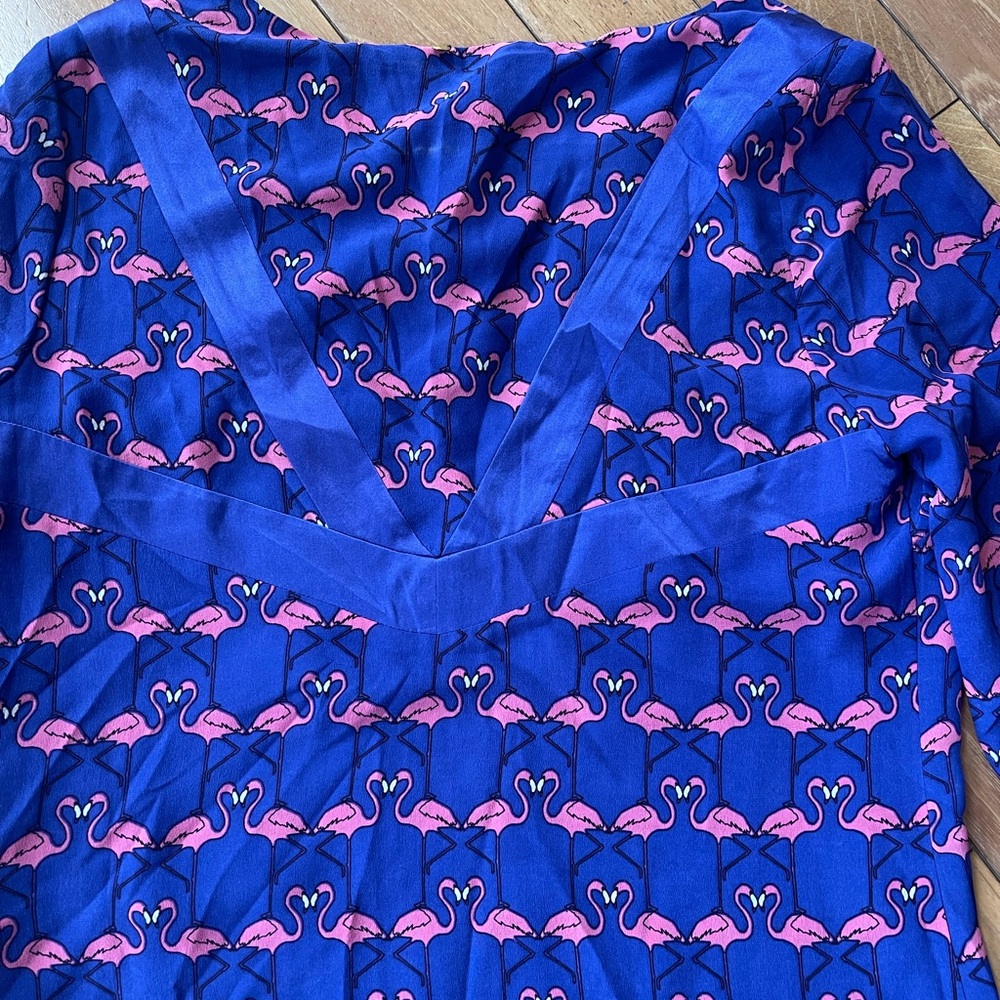 Harlyn Flamingo Print Silk Shift Dress XS Anthropologie Bluepink 3/4 slv Tunic - Picture 10 of 10